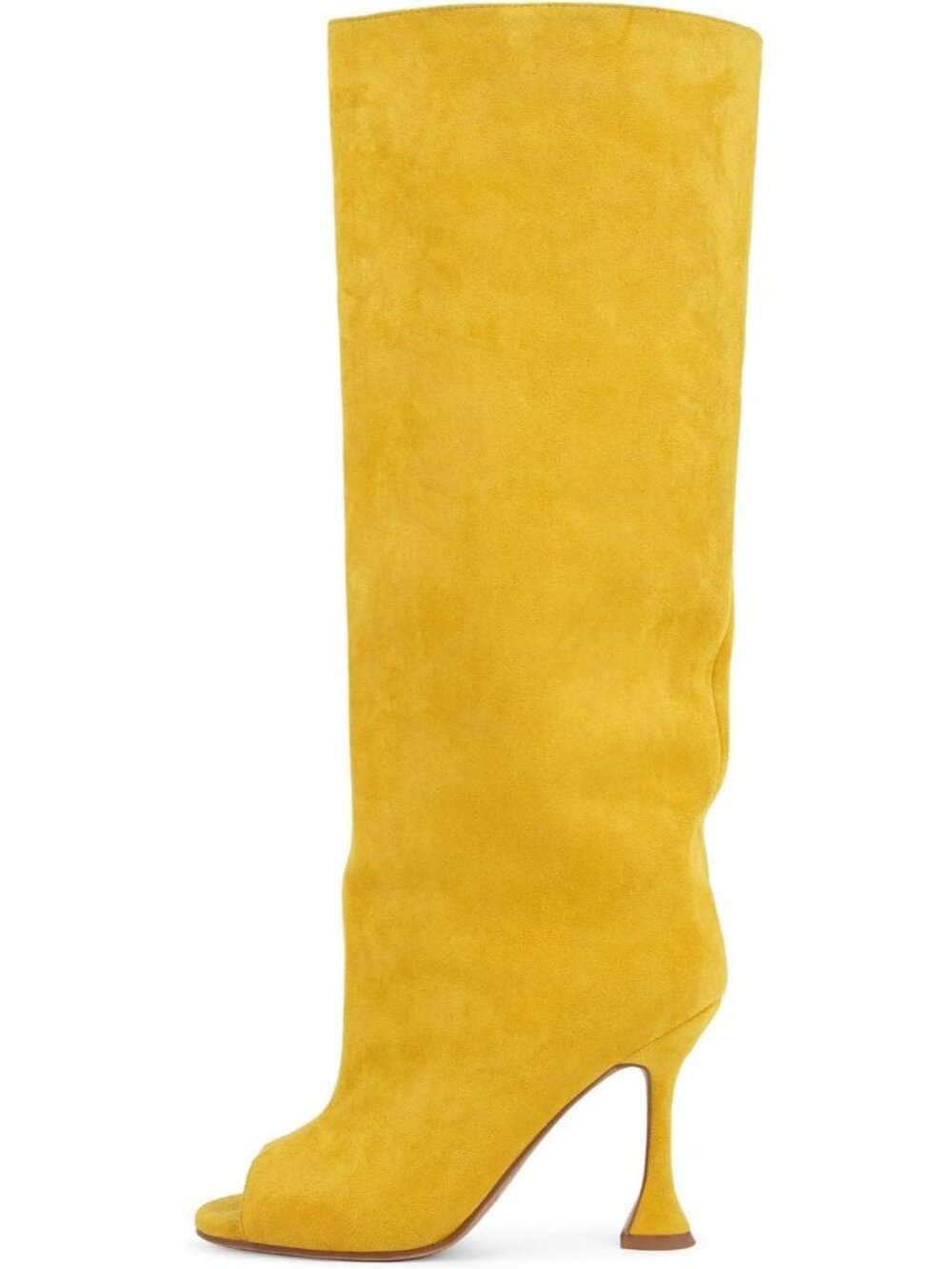 Women’s Yellow Suede Knee High Boots Kitten Heel Peep Toe Fashion Boots